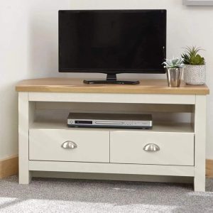 Cream and Oak 2 Drawer Shelf  Corner TV Media Unit Lancaster Range