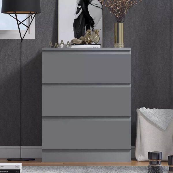 Dark Matt Grey 3 Drawer Chest Of Deep Drawers Bedside Table Painted Finish - Image 3