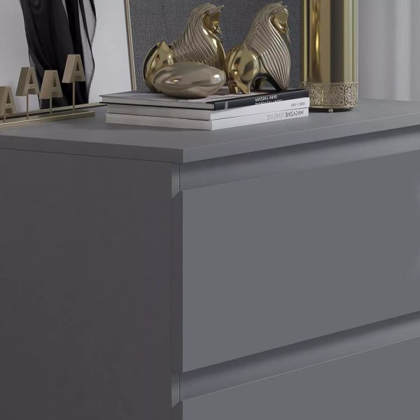Dark Matt Grey 3 Drawer Chest Of Deep Drawers Bedside Table Painted Finish - Image 4