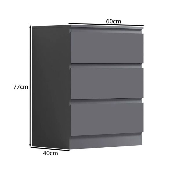 Dark Matt Grey 3 Drawer Chest Of Deep Drawers Bedside Table Painted Finish - Image 6