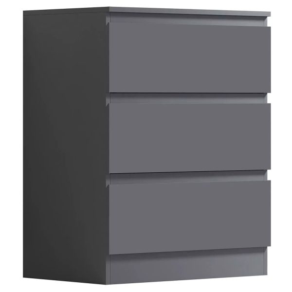 Dark Matt Grey 3 Drawer Chest Of Deep Drawers Bedside Table Painted Finish