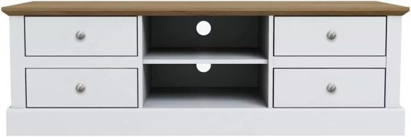 Devon Country Style 4 Drawer TV Media Unit White 2 Shelves Lounge Great Quality - Image 3