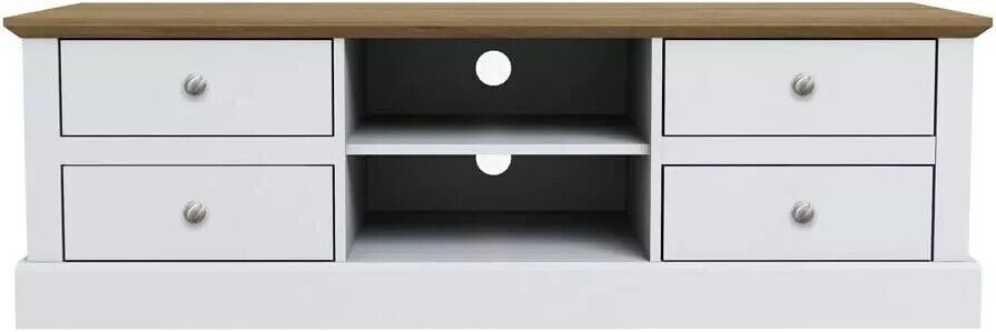 Devon Country Style 4 Drawer TV Media Unit White 2 Shelves Lounge Great Quality