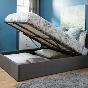 End Lift 4ft 6 Double Ottoman bed Silver Fabric gas lift up storage bed