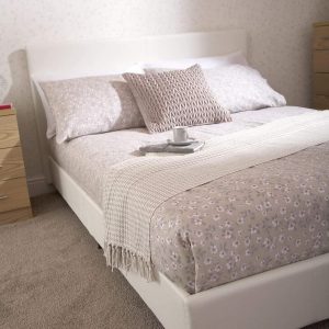 Faux Leather Bed Frame With Padded Headboard H Stitch Design, Double, White