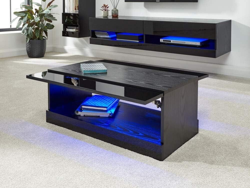 Galicia LED Coffee Table TV storage Shelf High Gloss Table Living Bedroom