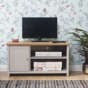 Grey and Oak 1 Door 2 Shelf Compact TV Media Unit Lancaster Range GRADED