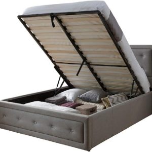 Home Source Diamante Headboard Buttoned 5FT Grey Fabric Ottoman Storage Bed