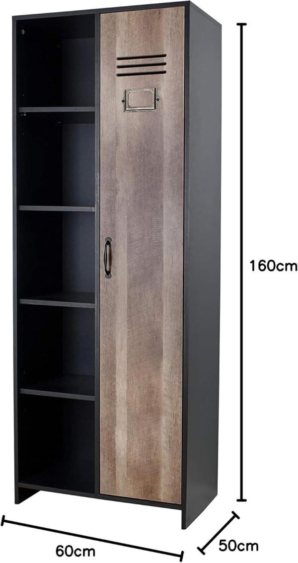 Industrial Design Black Brown 1 Door 5 Shelf Storage Wardrobe Locker graded - Image 7