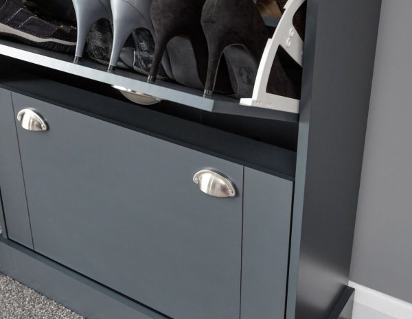 KENDAL DELUXE SHOE CABINET SLATE BLUE DRAWER & PULL OUT - Image 11