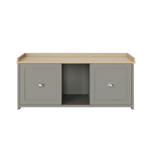 Lancaster 2 Door Shoe Bench Grey Internal Shelves Storage Hallway - Image 4