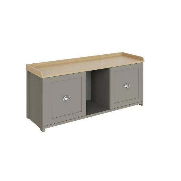 Lancaster 2 Door Shoe Bench Grey Internal Shelves Storage Hallway - Image 5