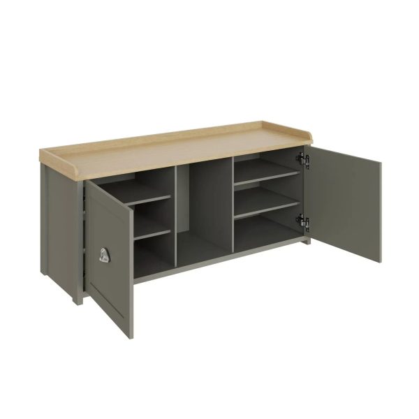 Lancaster 2 Door Shoe Bench Grey Internal Shelves Storage Hallway - Image 6