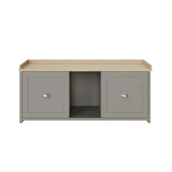 Lancaster 2 Door Shoe Bench Grey Internal Shelves Storage Hallway - Image 5