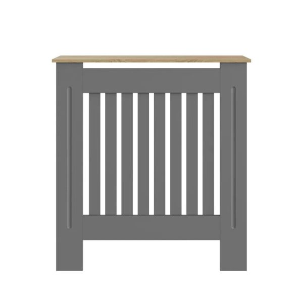 Longslow Small Grey Radiator MDF Cover Slatted Wood Design Top Shelf Storage - Image 9