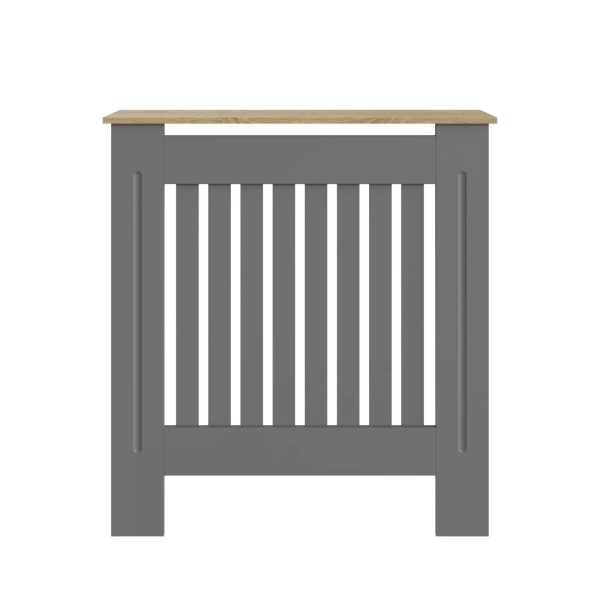 Longslow Small Grey Radiator MDF Cover Slatted Wood Design Top Shelf Storage - Image 10