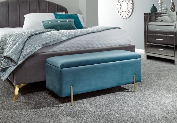MYSTICA UPHOLSTERED OTTOMAN BOX STORAGE BENCH FABRIC BLANKET BOX STOOL TEAL - Image 12