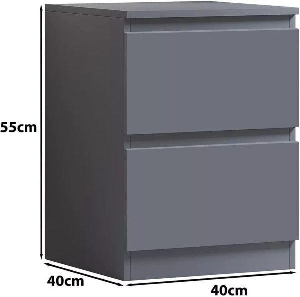 Matt Dark Grey Bedside Cabinet Lamp Table 2 Drawer Bedroom Furniture - Image 3