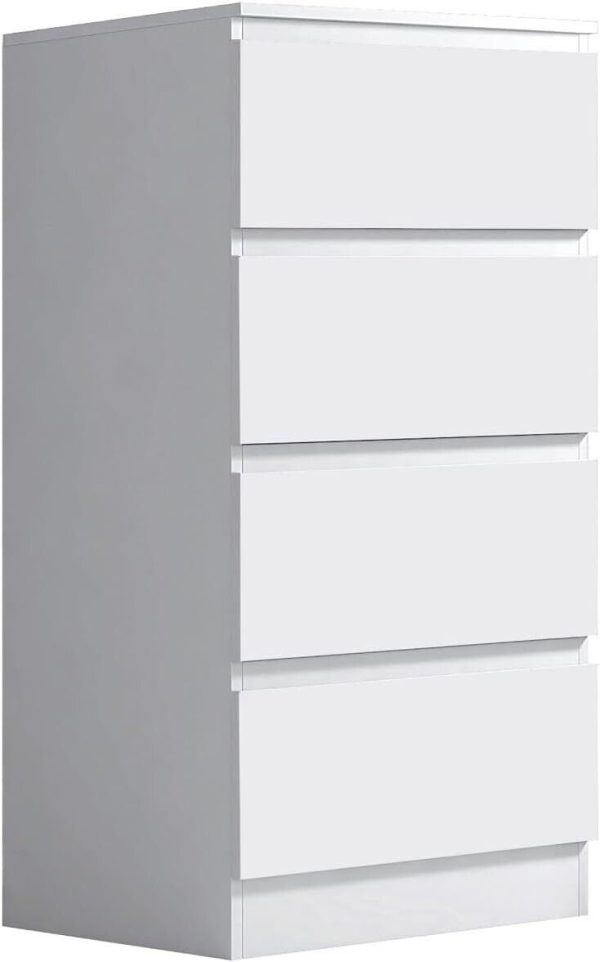 Matt White 4 Drawer Chest Of Drawers Bedside Scratch Resistant Tall Slim - Image 3