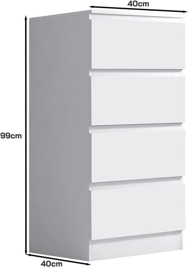 Matt White 4 Drawer Chest Of Drawers Bedside Scratch Resistant Tall Slim - Image 5