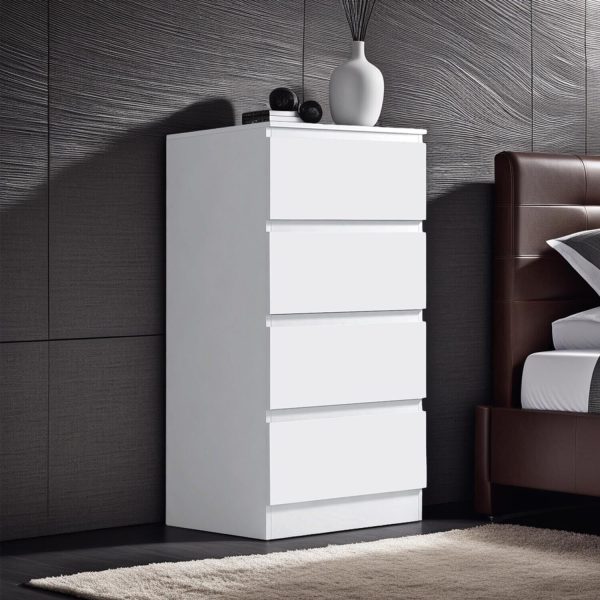 Matt White 4 Drawer Chest Of Drawers Bedside Scratch Resistant Tall Slim