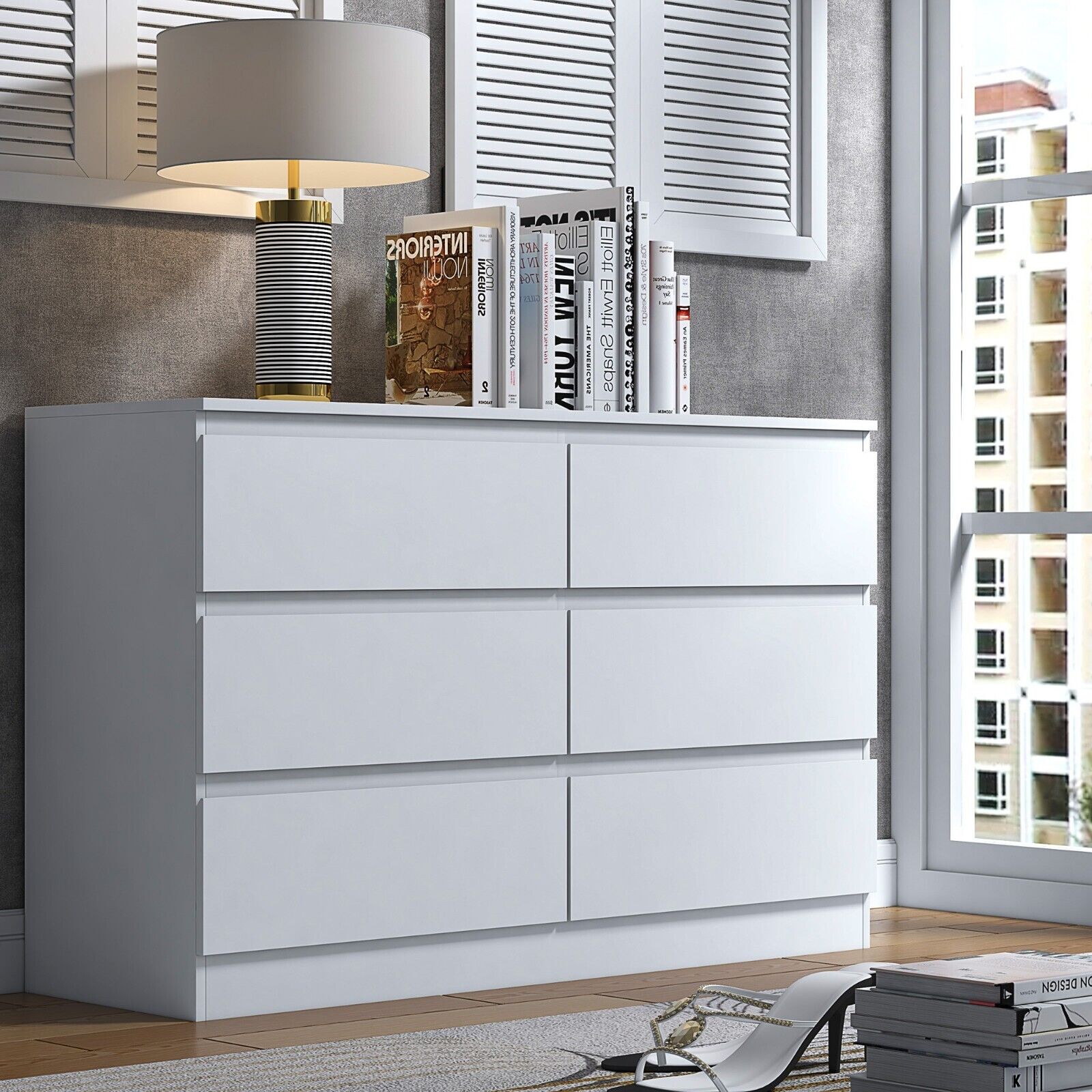Matt White Chest Of 6 Drawers Bedroom Furniture Scratch Resistant