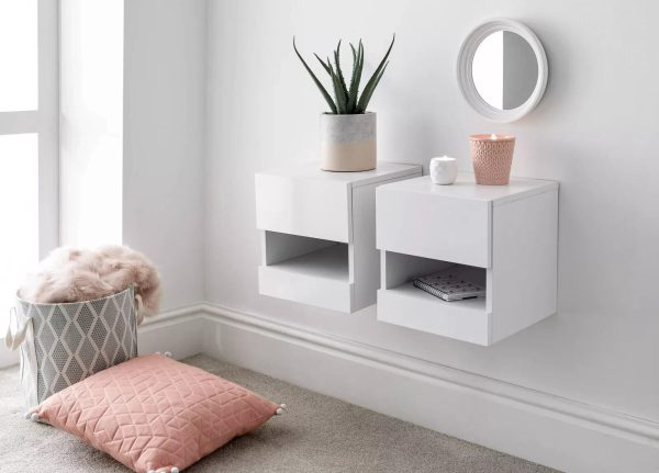 Pair of Wall Mounted Floating Bedside Tables End Lamp Side Table Bedroom white - Image 3