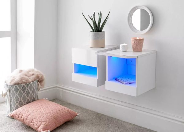 Pair of Wall Mounted Floating Bedside Tables End Lamp Side Table Bedroom white - Image 4