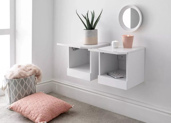 Pair of Wall Mounted Floating Bedside Tables End Lamp Side Table Bedroom white - Image 5
