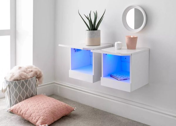 Pair of Wall Mounted Floating Bedside Tables End Lamp Side Table Bedroom white - Image 6