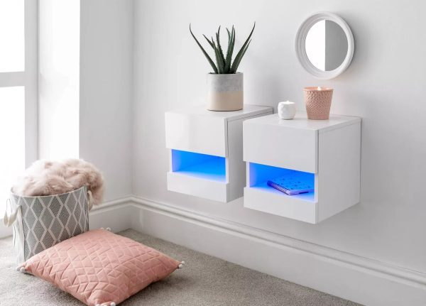 Pair of Wall Mounted Floating Bedside Tables End Lamp Side Table Bedroom white