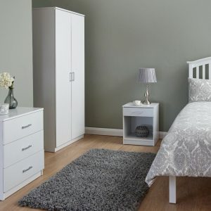 Panama 3 Piece Set 2 Door Wardrobe bed side and 3 drawer chest of drawers White