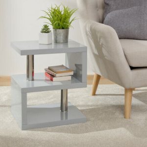 Polar Modern Grey High Gloss blue LED Lamp Side End Table bed side