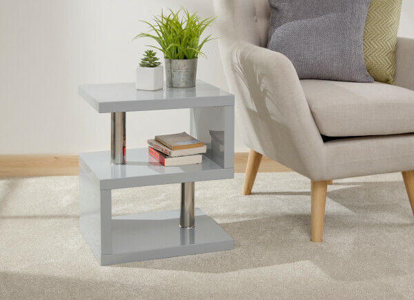 Polar Modern Grey High Gloss blue LED Lamp Side End Table bed side