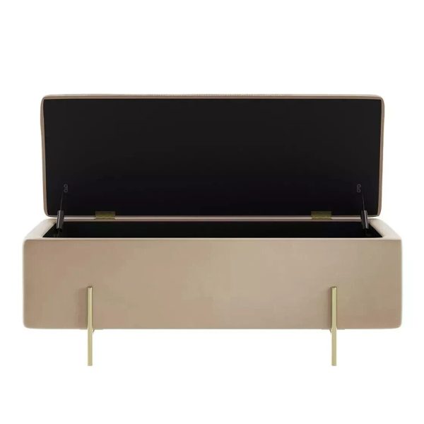 STORAGE OTTOMAN/BLANKET BOX BEIGE VELVET LOLA BRUSHED GOLD LEGS BRAND NEW - Image 3