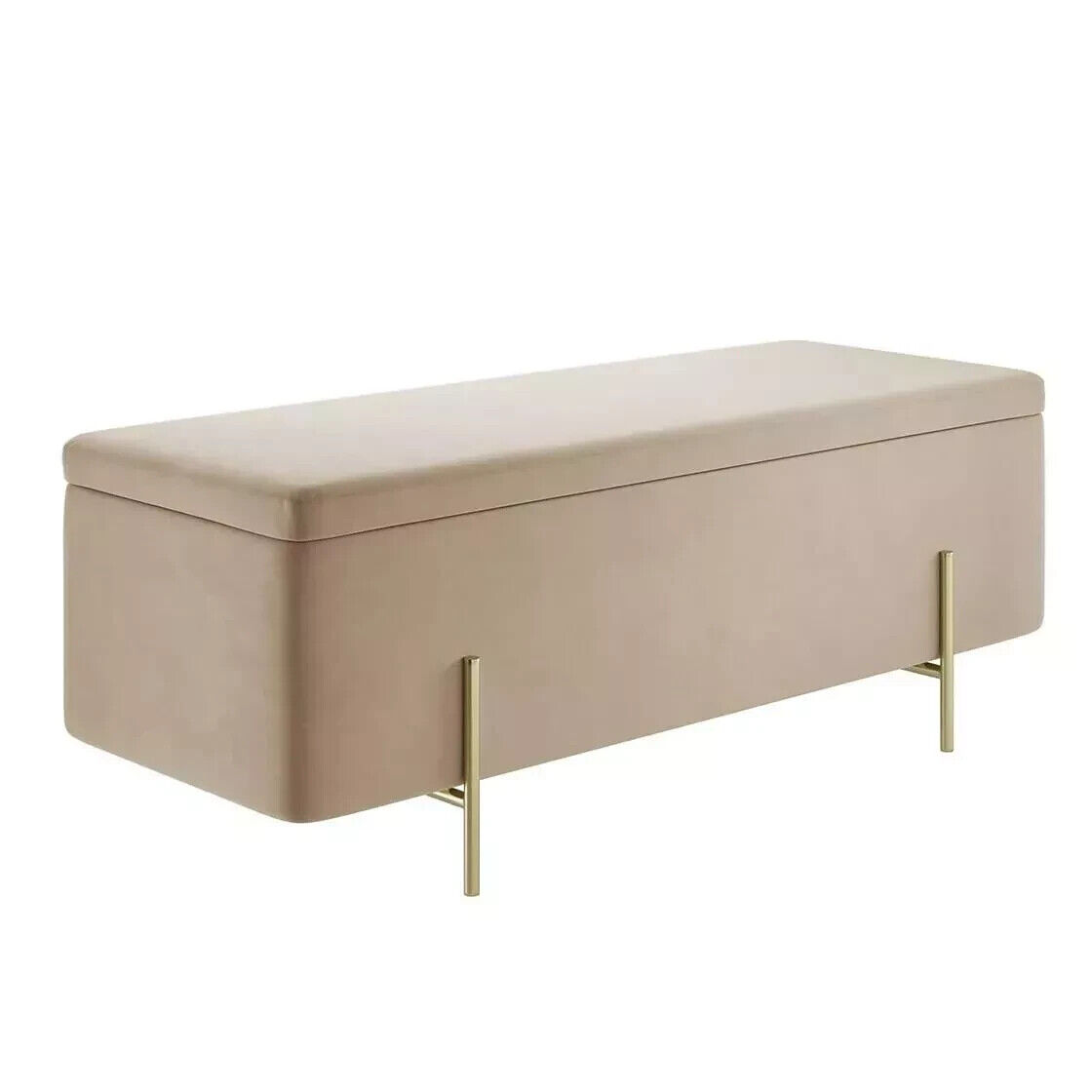 STORAGE OTTOMAN/BLANKET BOX BEIGE VELVET LOLA BRUSHED GOLD LEGS BRAND NEW