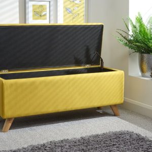 Secreto Fabric Bedroom, Hallway Ottoman Storage Window Seat Bench Mustard