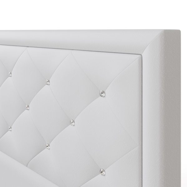 White Diamante Crystal Faux Leather Ottoman Double Size 4ft 6 Bed Bedroom - Image 8