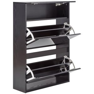 Black Galicia 2 Tier Shoe Storage Unit with Utility Shelf and Blue LED downlight