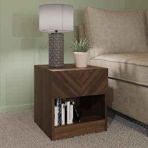 GFW Catania Bedside Cabinet With 1 Drawer & Storage Shelf, Modern Side Table With Contrast Top, Quick Easy Assembly Flat Pack Bedroom Furniture, Wood, Royal Walnut, D39.5 x H41.7 x W38cm